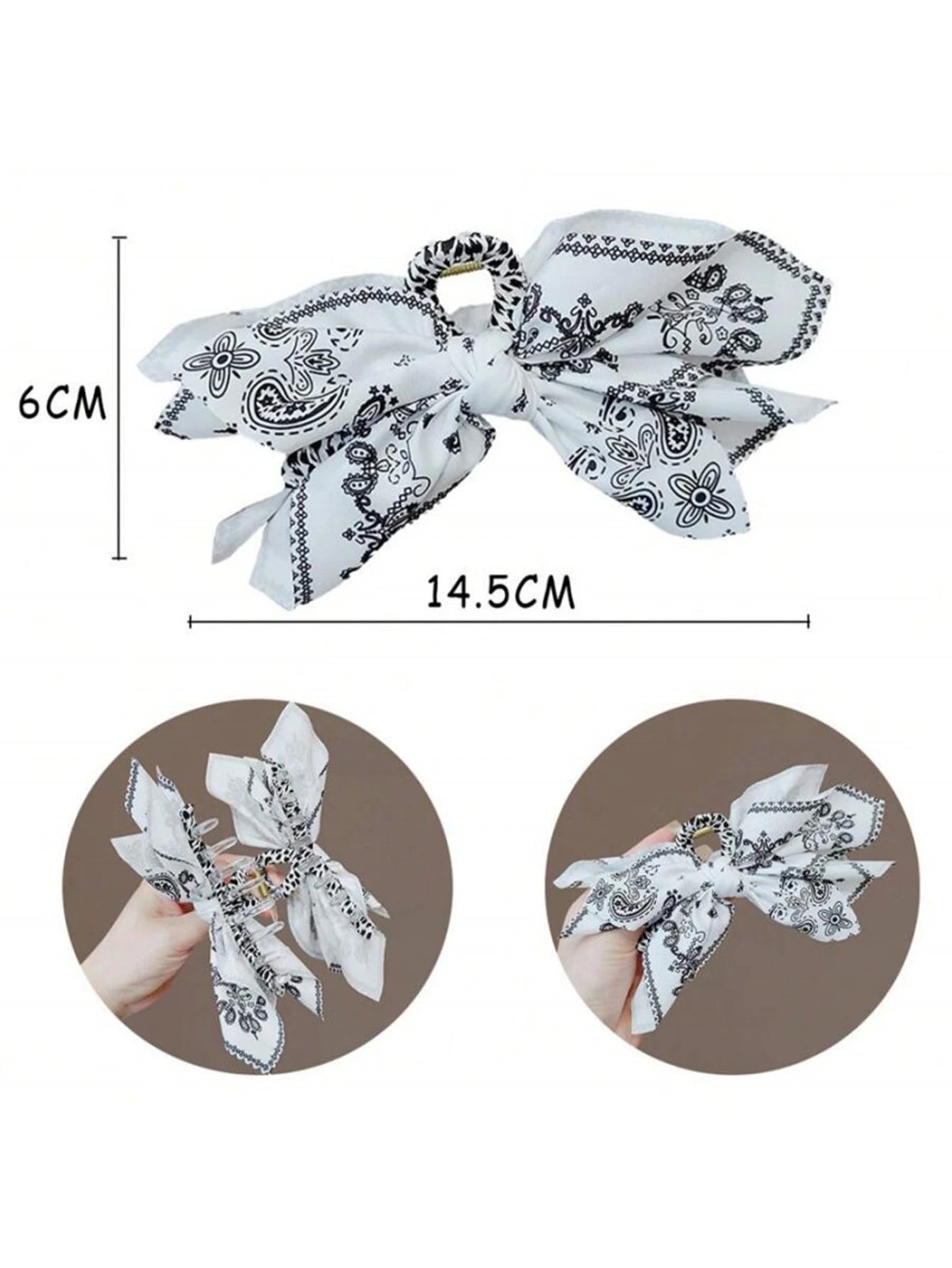 Bohemian Style Bow Hair Claw Cashew Paisley Shark Clip Large Size Hair